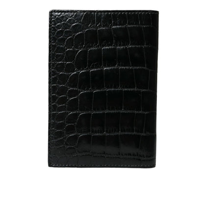 Dolce & Gabbana Black Exotic Skin Leather Long Bifold Passport Holder