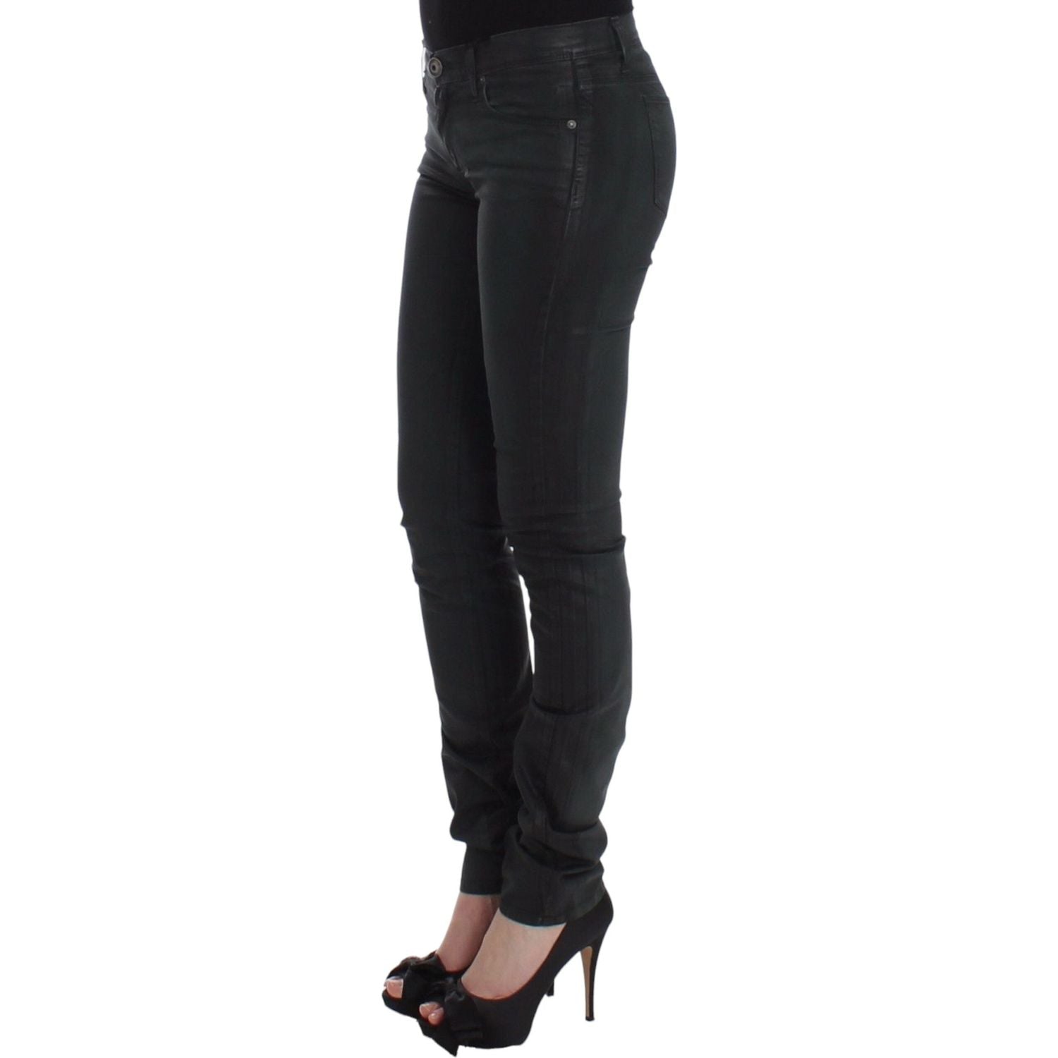 优雅深绿色修身牛仔裤