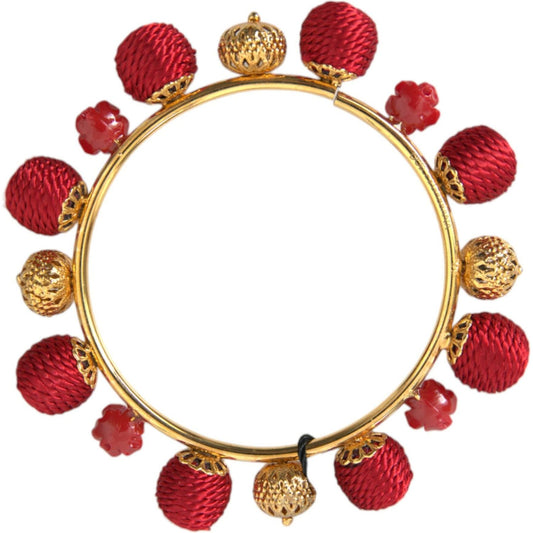 Dolce & Gabbana Gold Brass Red RUNWAY Sicilia Natale Roses Bracelet SMY101401