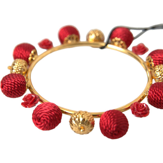 Dolce & Gabbana Gold Brass Red RUNWAY Sicilia Natale Roses Bracelet SMY101401