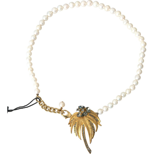Dolce & Gabbana Gold Brass Crystal Pearl Tree Pendant Charm Necklace SMY101391