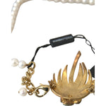Dolce & Gabbana Gold Brass Crystal Pearl Tree Pendant Charm Necklace SMY101391