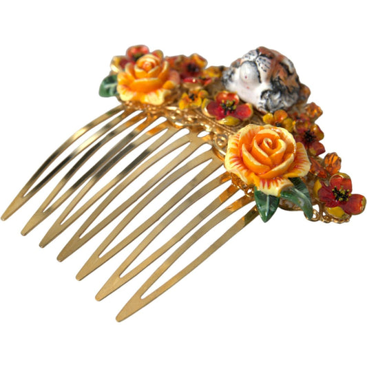 Dolce & Gabbana Gold Brass Crystal Leopard Floral Hair Comb SMY101380
