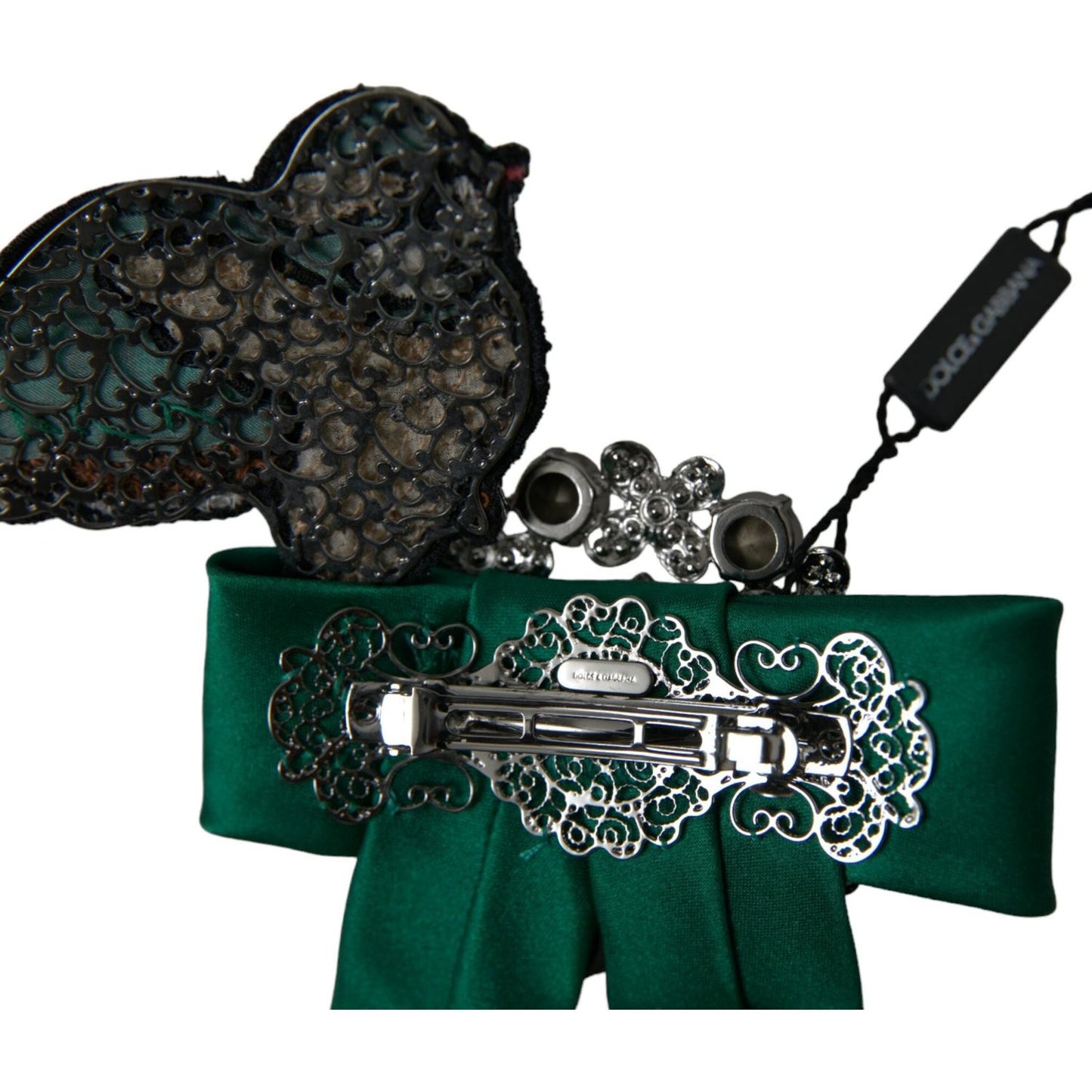 Dolce & Gabbana Green Satin Bird Crystal Women Hair Clip