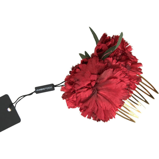 Dolce & Gabbana Red Silk Floral Gold Brass Women Hair Comb SMY101439