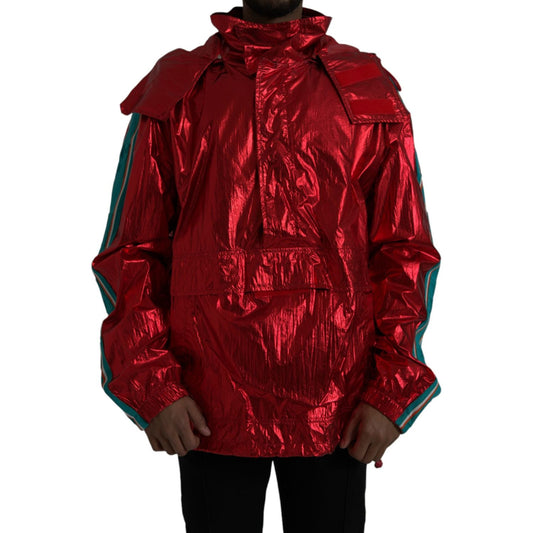 Dolce & Gabbana Red Nylon Hooded Pullover Sweatshirt Jacket JKT3844-54