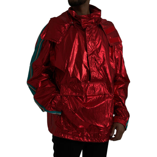 Dolce & Gabbana Red Nylon Hooded Pullover Sweatshirt Jacket JKT3844-54