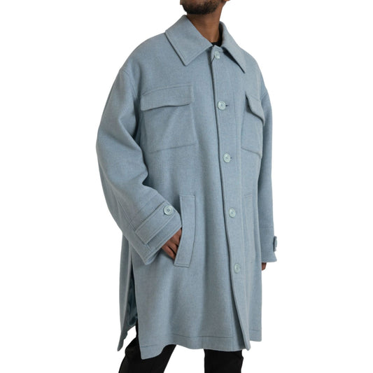 Dolce & Gabbana Light Blue Wool Button Trench Coat Jacket JKT3848-52