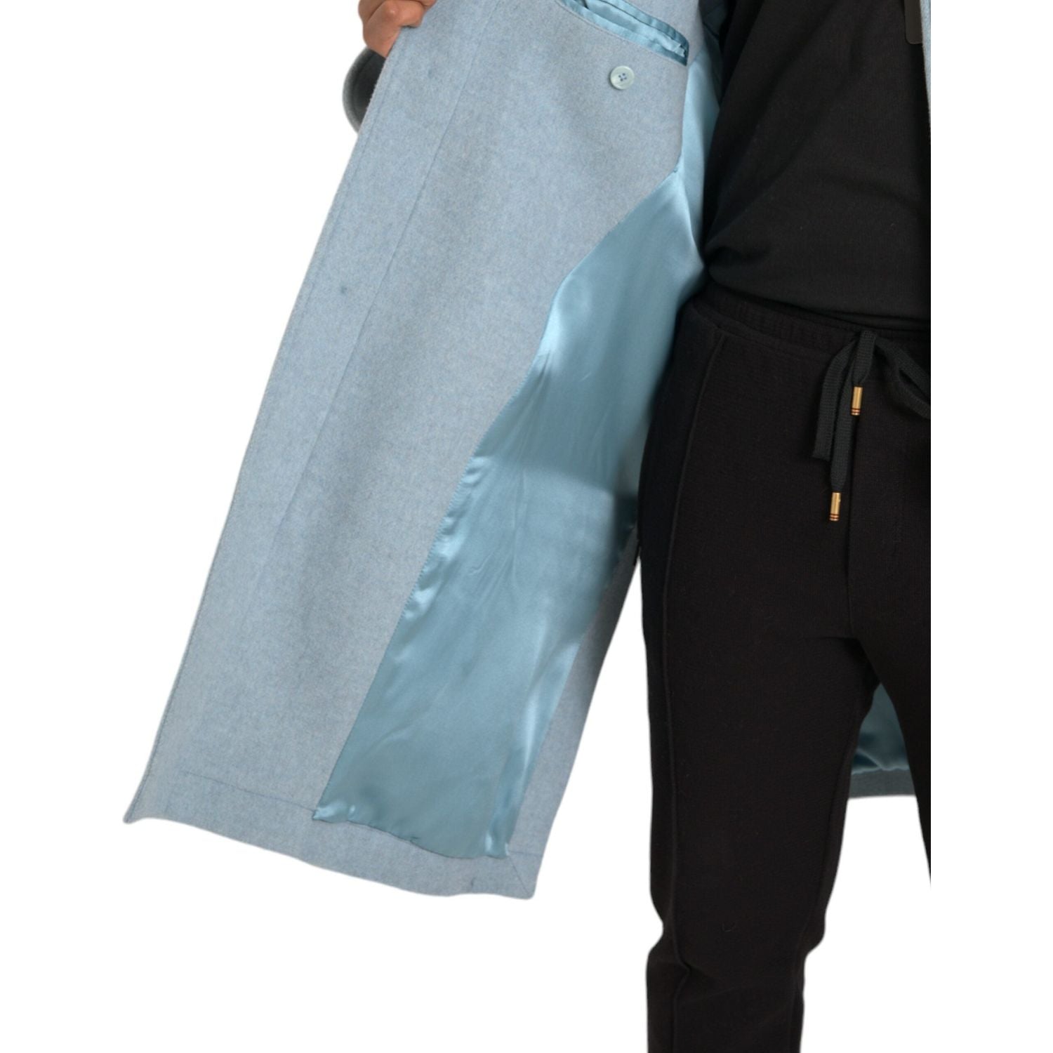 浅蓝色羊毛纽扣风衣夹克