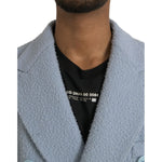 Dolce & Gabbana Blue Double Breasted Long Trench Coat Jacket