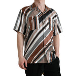 Dolce & Gabbana Brown White Silk Striped Short Sleeve Shirt TSH84691-40