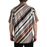 Dolce & Gabbana Brown White Silk Striped Short Sleeve Shirt TSH84691-40