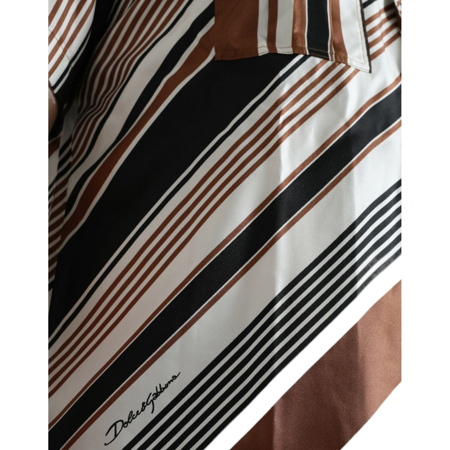 Dolce & Gabbana Brown White Silk Striped Short Sleeve Shirt TSH84691-40