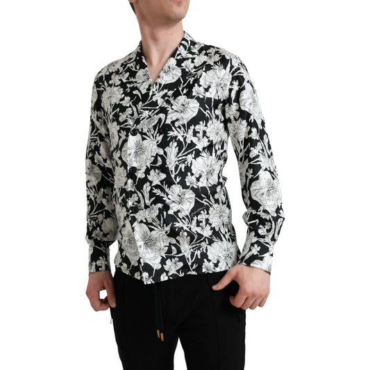 Dolce & Gabbana Black White Floral Button Down Casual Shirt TSH84697-37
