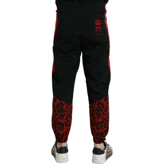 Dolce & Gabbana Black Red Leopard Print Nylon Jogger Pants PAN75019-58