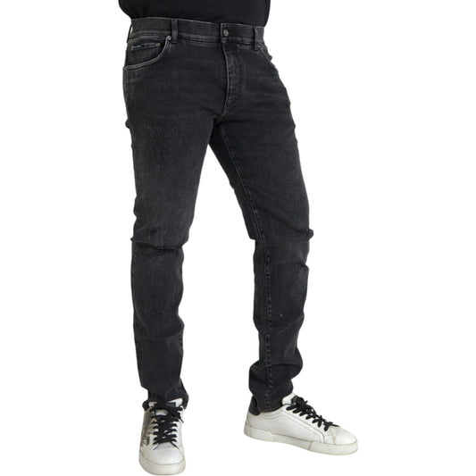 Dolce & Gabbana Gray Cotton Stretch Skinny Denim Logo Jeans PAN75280-56
