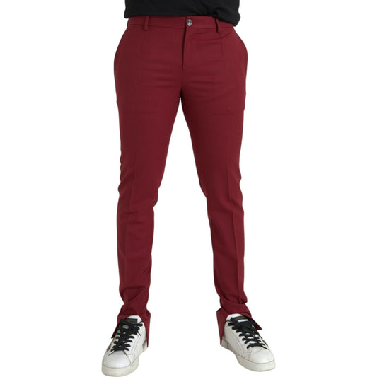 Dolce & Gabbana Red Wool Men Slim Fit Dress Pants PAN75296-48