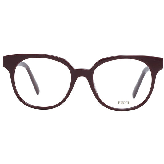 Emilio Pucci Burgundy Women Glasses Frame, full-rim plastic, round style with demo lenses, size 50-17-140, includes branded case.