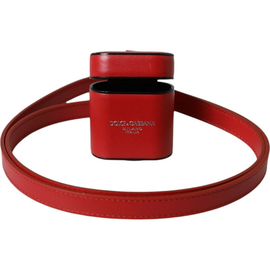 Dolce & Gabbana Red Calfskin Leather Logo Print Strap Men Airpods Case SMY101328