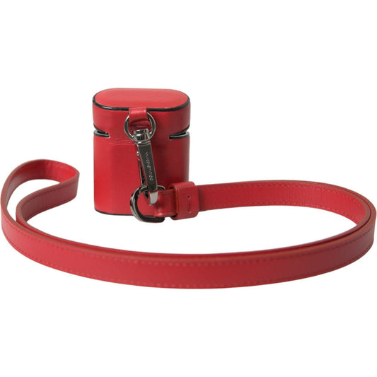 Dolce & Gabbana Red Calfskin Leather Logo Print Strap Men Airpods Case SMY101328