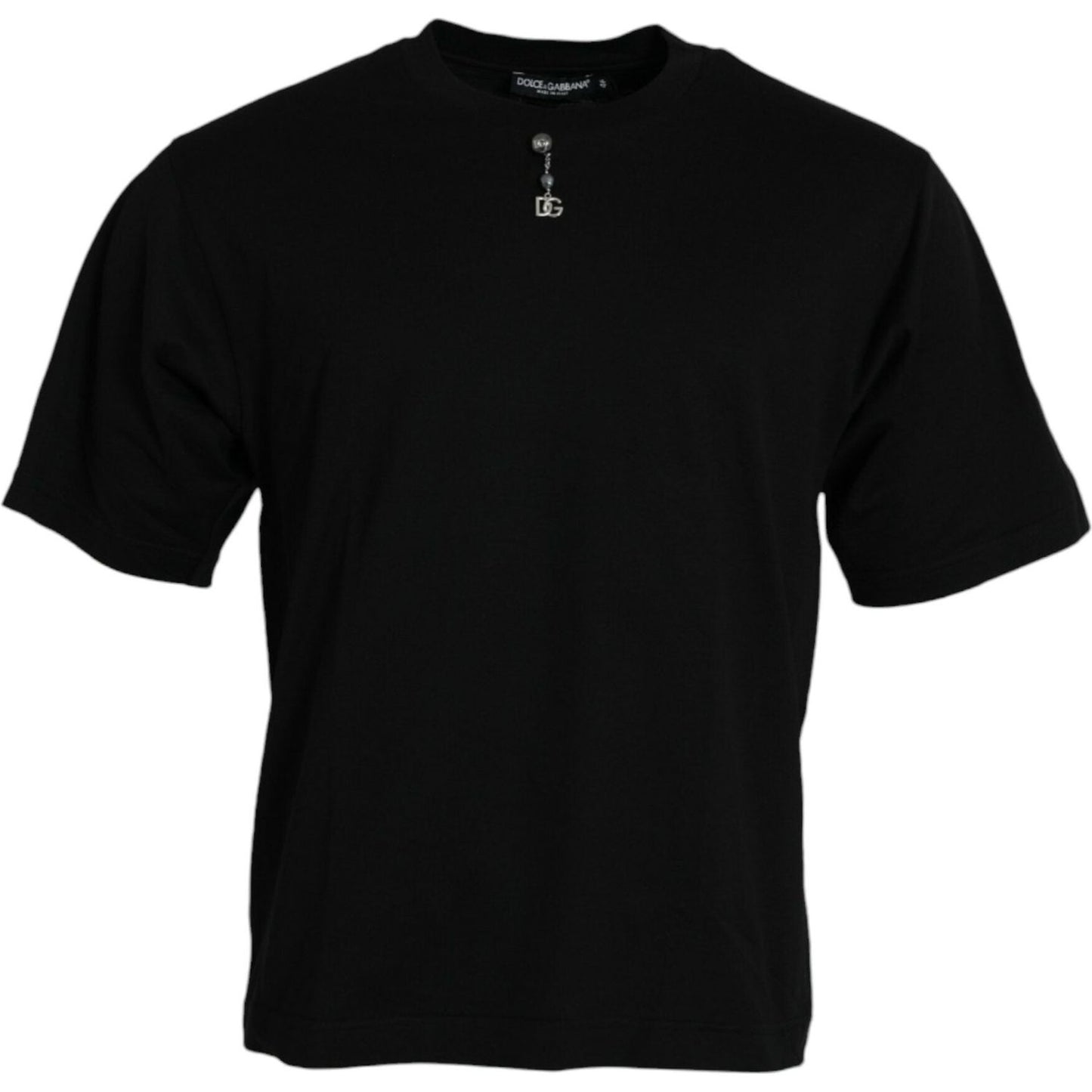 Dolce & Gabbana Black Embellished Cotton Crew Neck T-shirt TSH84621-46