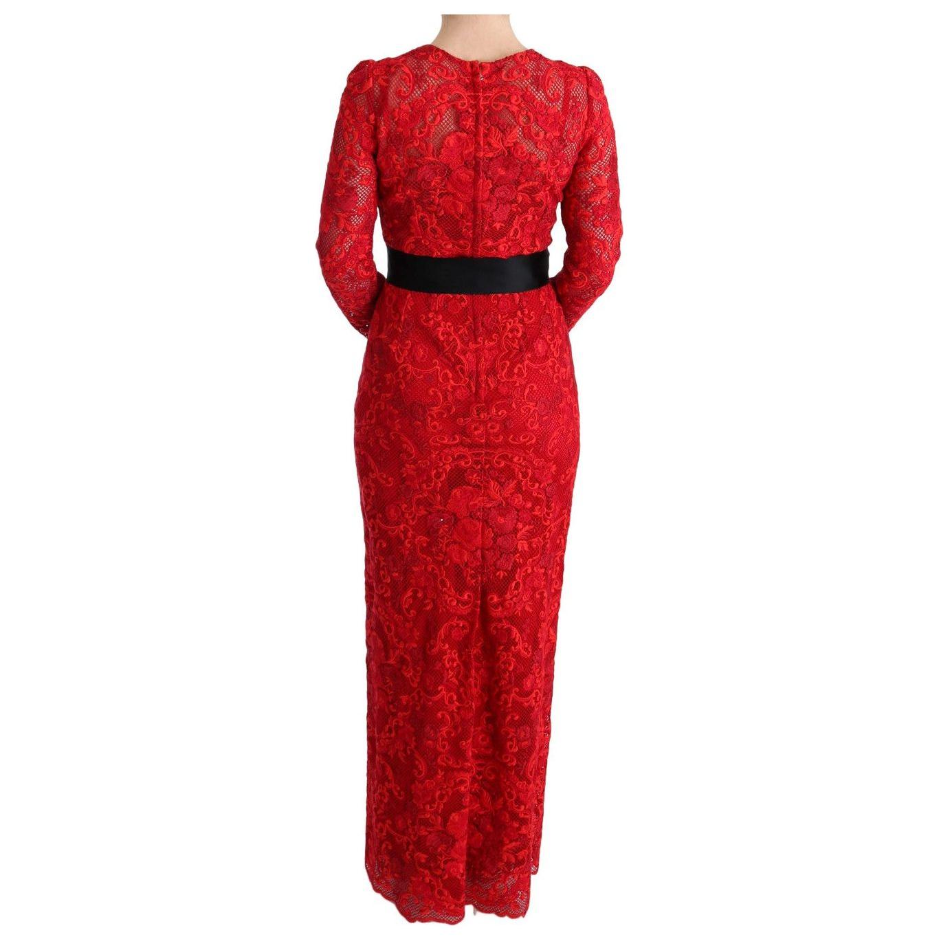Dolce & Gabbana Red Floral Ricamo Sheath Long Dress SIG60570-1