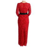 Dolce & Gabbana Red Floral Ricamo Sheath Long Dress SIG60570-1