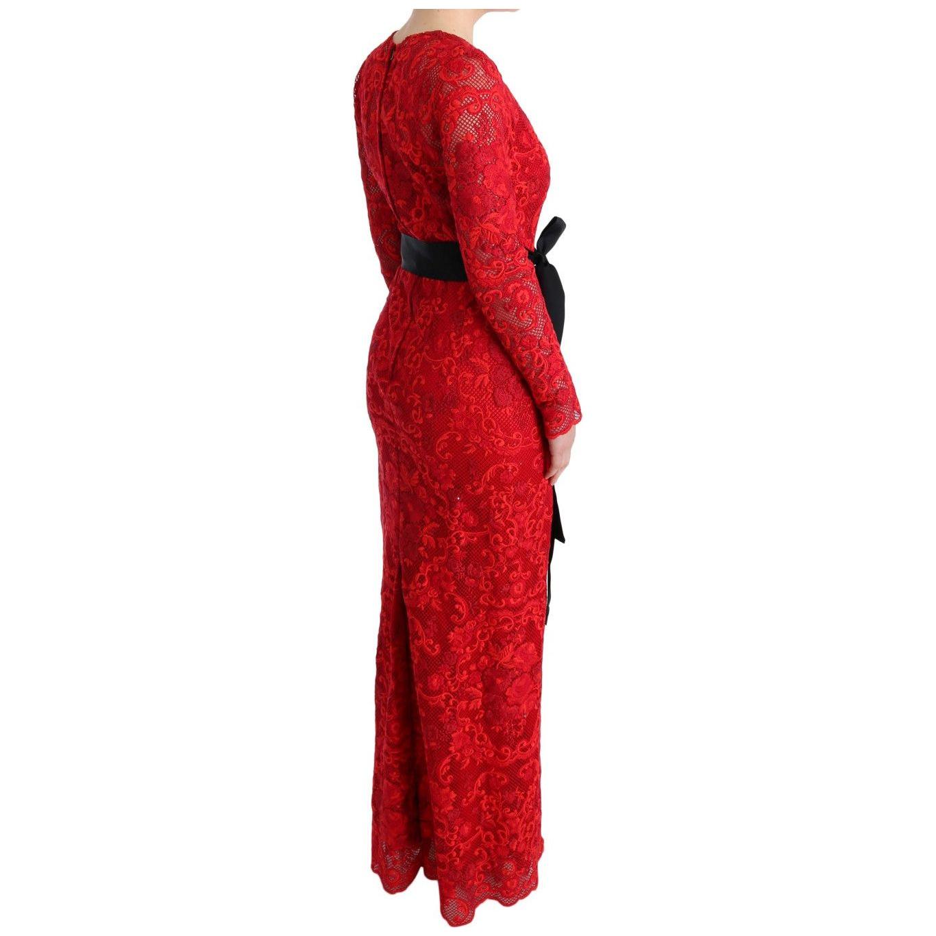 Dolce & Gabbana Red Floral Ricamo Sheath Long Dress SIG60570-1