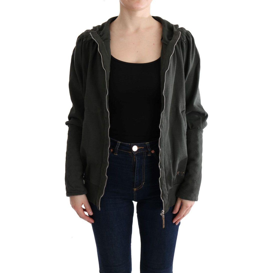 Exte Gray Top Hooded Cotton Zipper Sweater