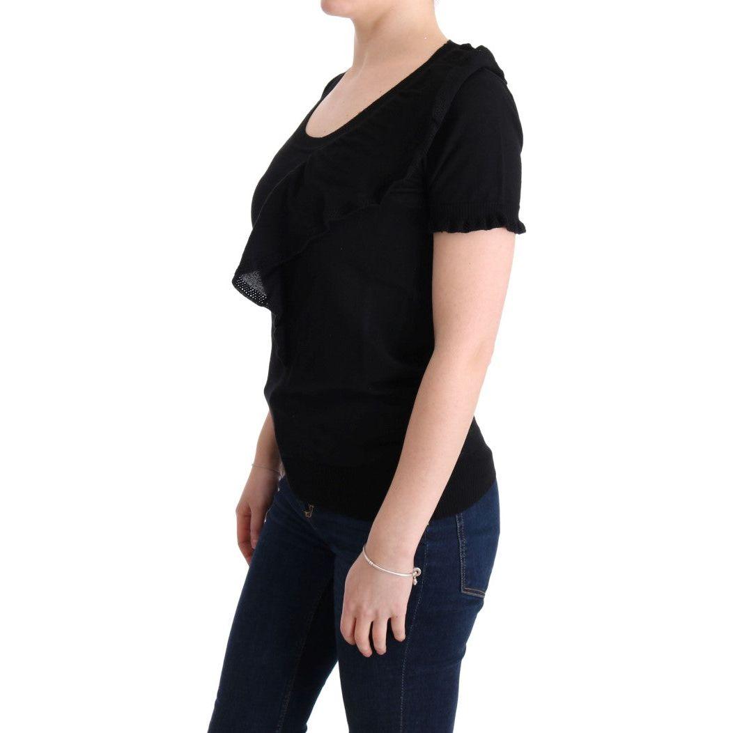 MARGHI LO' Black 100% Lana Wool Top Blouse T-shirt