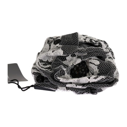 Dolce & Gabbana Black White Floral Lace Crystal Hair Claw