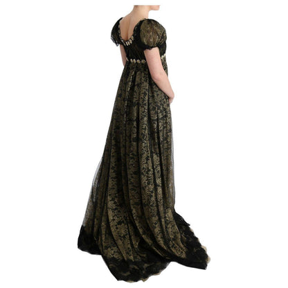 Dolce & Gabbana Black Yellow Crystal Lace Shift Dress