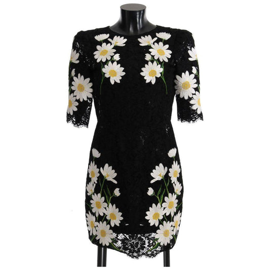Dolce & Gabbana Black Floral Lace Chamomile Sicily Dress