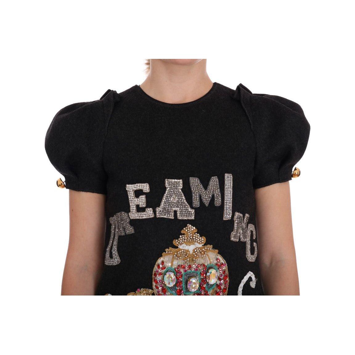 迷人羊毛水晶镶嵌中长连衣裙