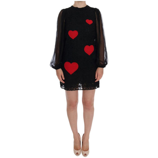 Dolce & Gabbana Black Lace Red Heart Shift Dress DR999-1