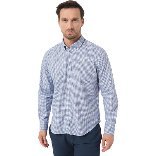 La Martina Elegant Checkered Cotton Shirt with Embroidered Logo LA-12560-S