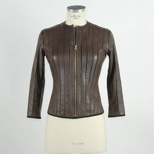 Emilio Romanelli Brown Leather Women Jacket