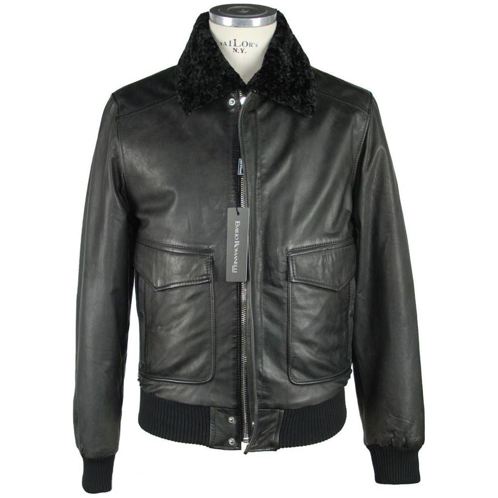 Emilio Romanelli Sleek Black Leather Zip Jacket EM-964-IT50 | L