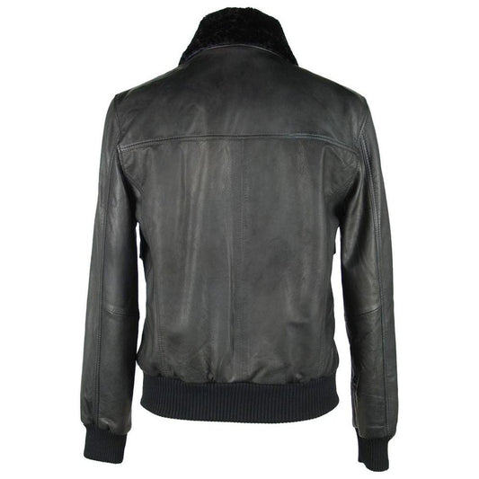 Emilio Romanelli Sleek Black Leather Zip Jacket EM-964-IT50 | L