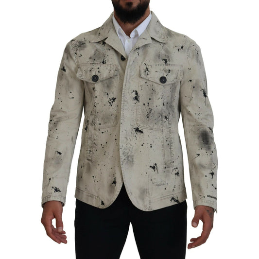 Dsquared² Off White Black Splash Print Casual Denim Jacket JKT3541-48