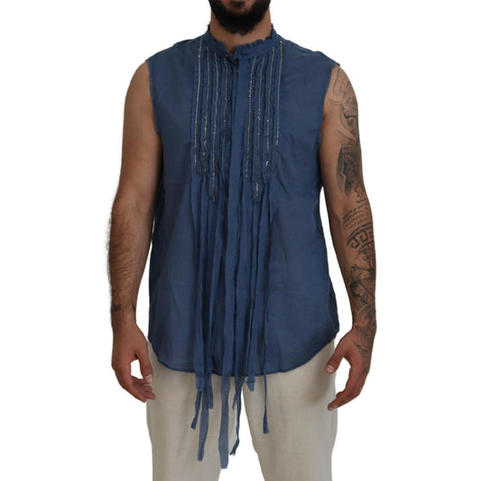 Dsquared² Blue Cotton Chain Embellishment Sleeveless Shirt TSH83551-48