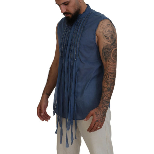 Dsquared² Blue Cotton Chain Embellishment Sleeveless Shirt TSH83551-48