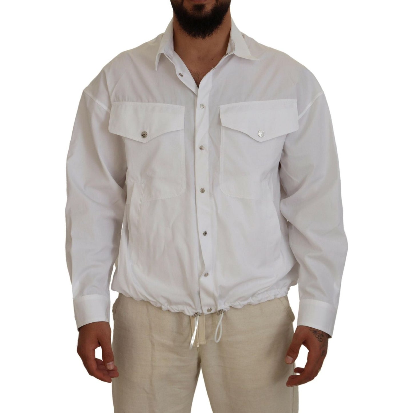 Dsquared² White Cotton Collared Casual Men Long Sleeves Jacket TSH83552-48