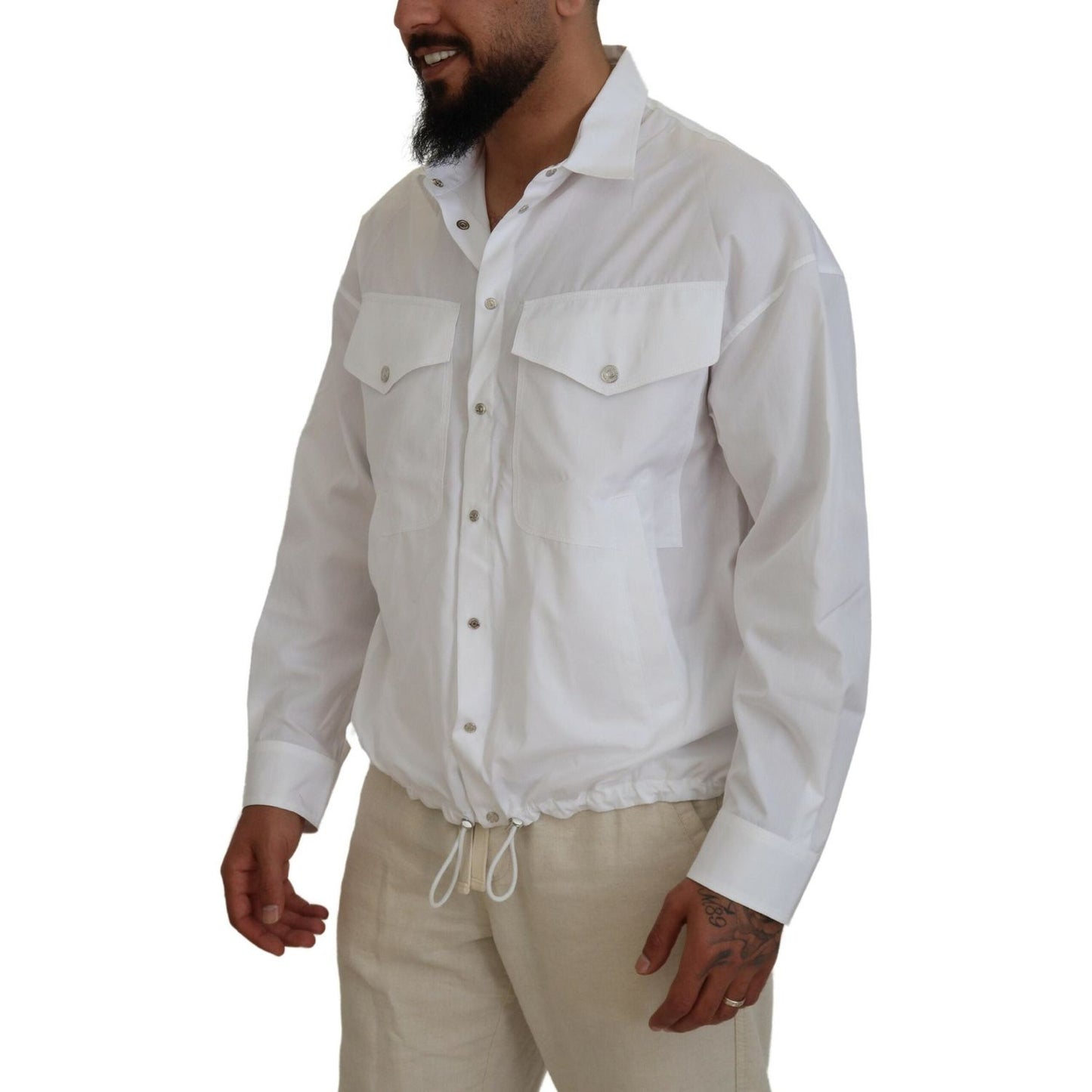 Dsquared² White Cotton Collared Casual Men Long Sleeves Jacket TSH83552-48