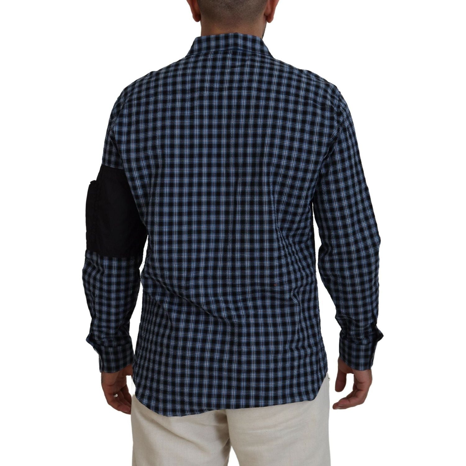 قميص رجالي من Dsquared² بأكمام طويلة ومطرز بنقشة مربعات سوداء متعددة الألوان