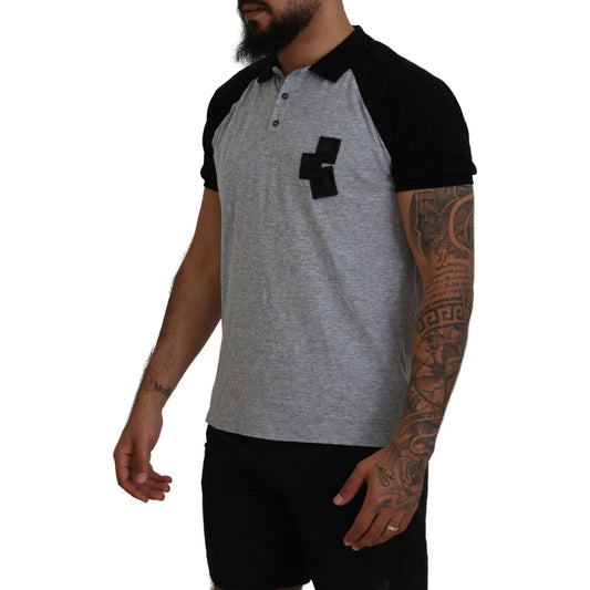Dsquared² Gray Black Cotton Short Sleeves Collared T-shirt TSH83500-48