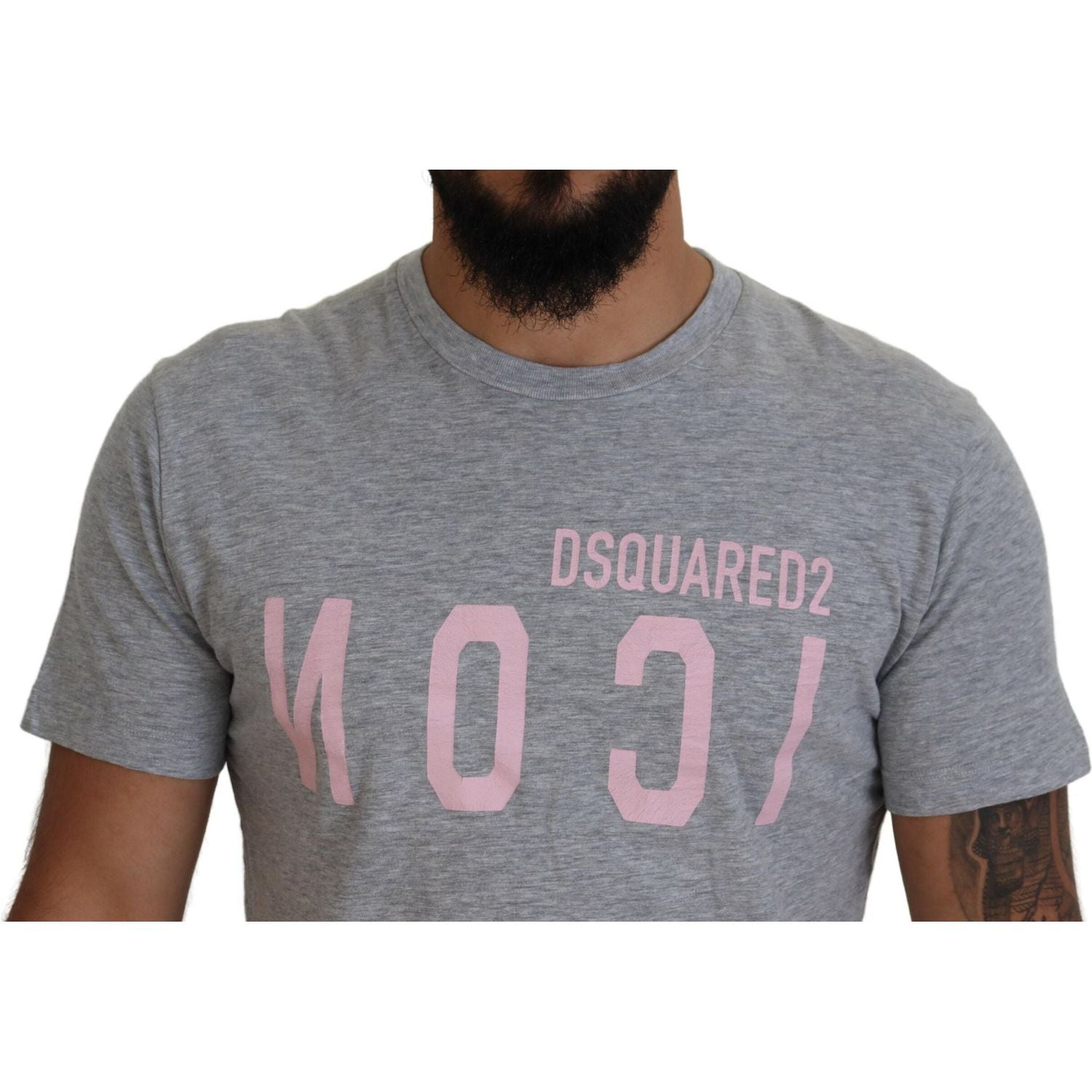 تي شيرت Dsquared² رمادي اللون من القطن بأكمام قصيرة ورقبة دائرية