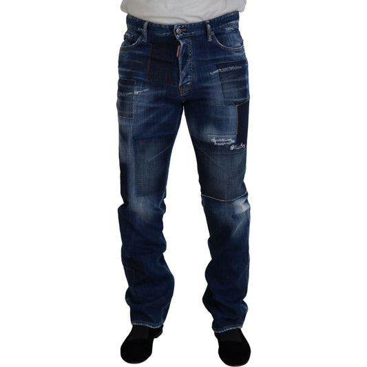 Dsquared² Blue Washed Patchwork Straight Fit Denim Jeans PAN74374-48