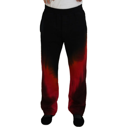 Dsquared² Black Red Cotton Logo Print Casual Pants PAN74379-48
