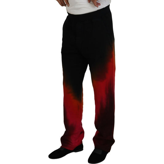 Dsquared² Black Red Cotton Logo Print Casual Pants PAN74379-48